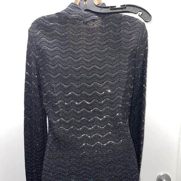 St. John Couture by Marie Gray Black Mesh Sequin Cardigan with Floral Buttons 4 - Picture 11 of 12